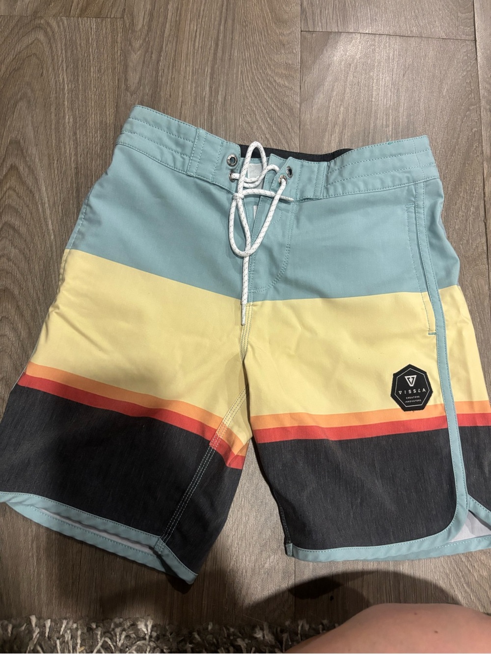 VISSLA  Colorblock Board Shorts in Light Blue, Yellow & Black